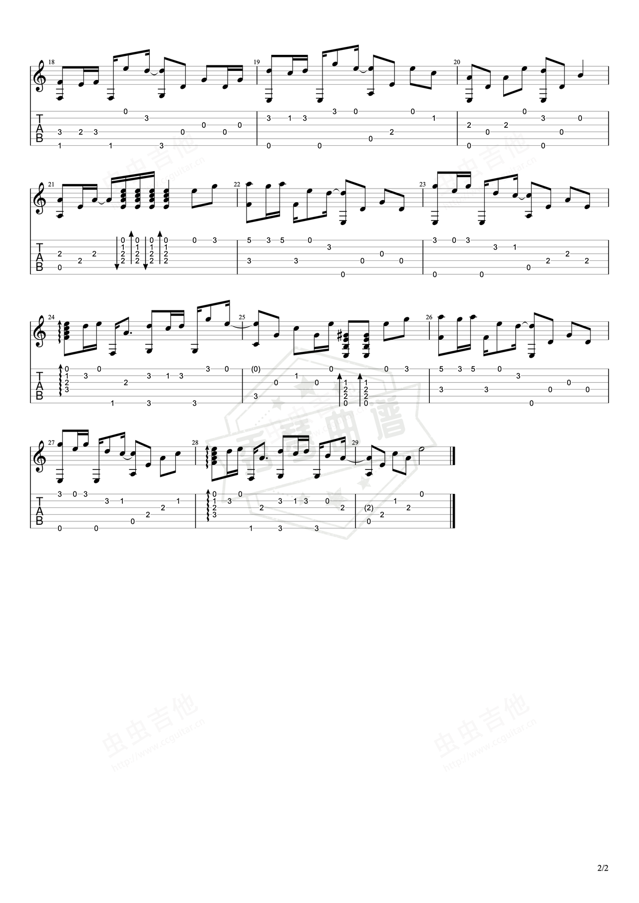 图片[2]-《天使的翅膀》吉他简谱C调指弹谱（徐誉滕）-秀琴曲谱网