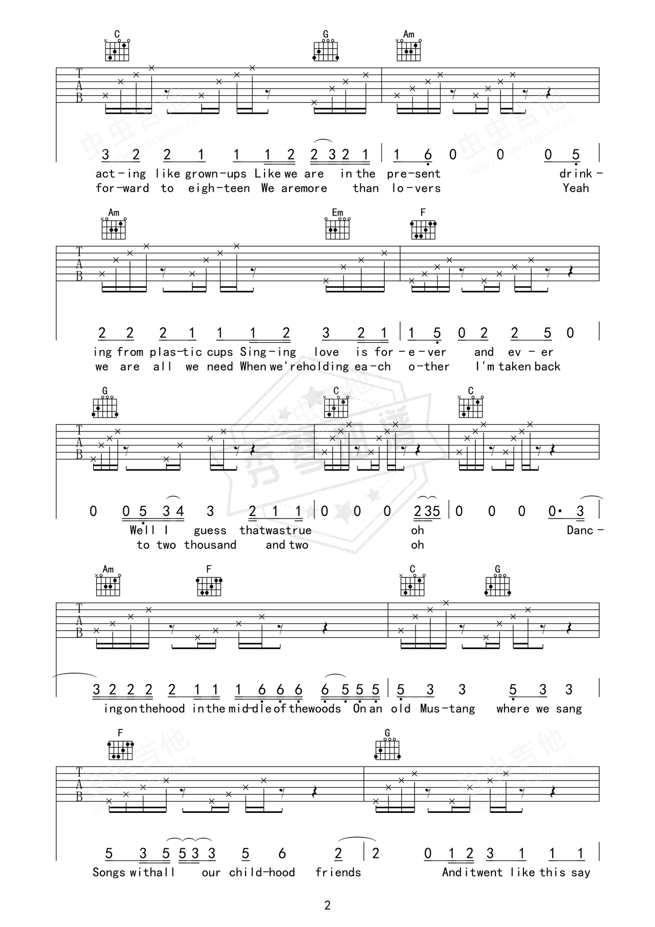 图片[2]-《2002》吉他简谱E大调弹唱谱（Anne-marie）-秀琴曲谱网