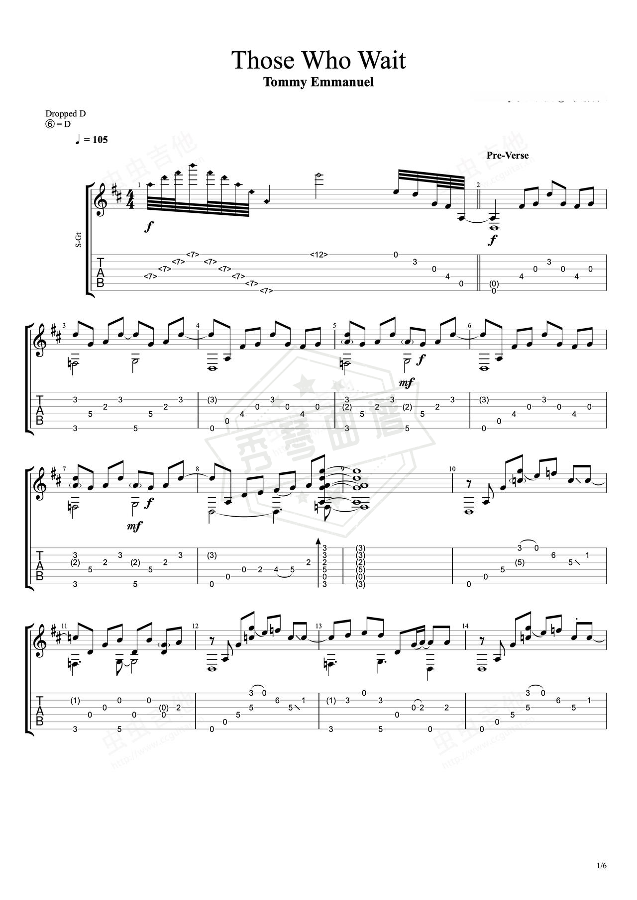 《Those Who Wait》吉他简谱D调指弹谱（Tommy Emmanuel）-秀琴曲谱网
