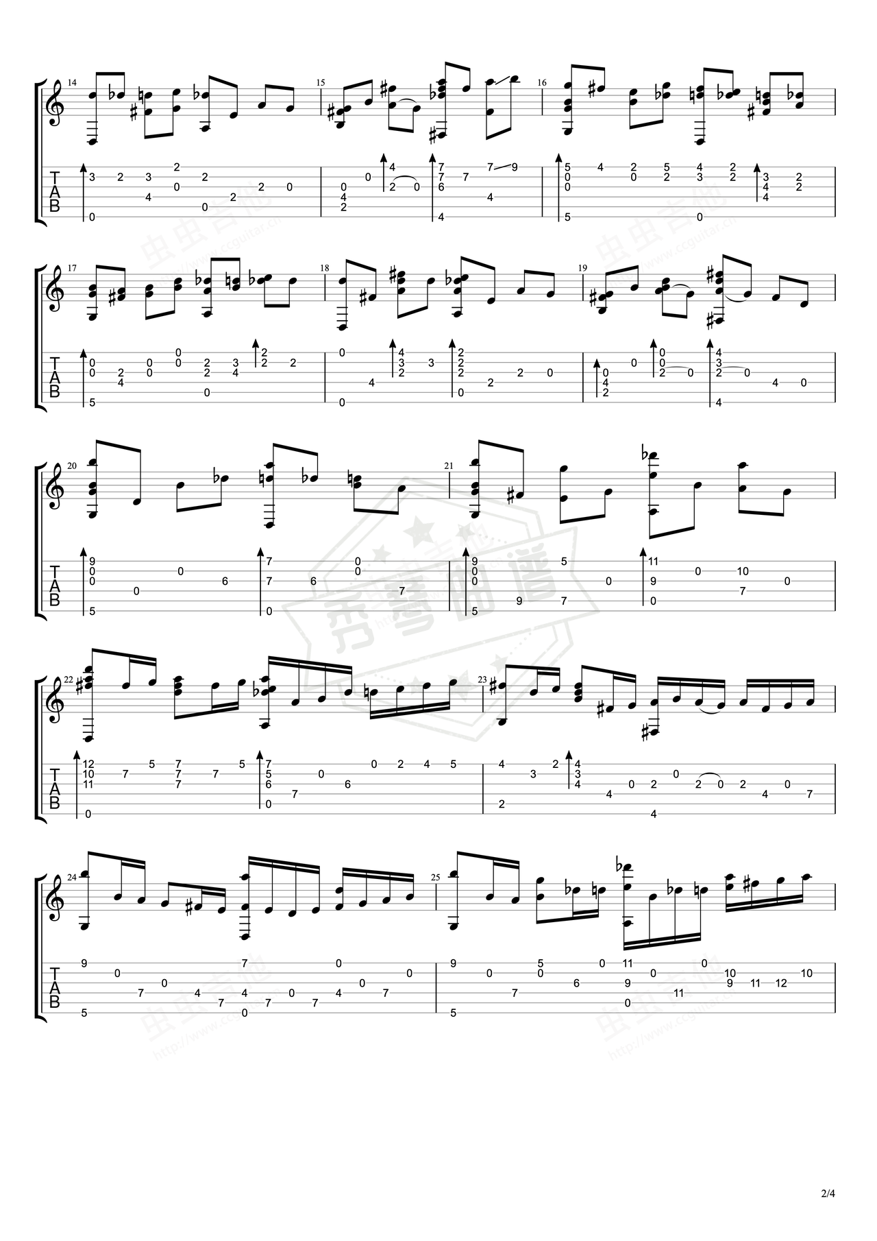 图片[2]-《卡农》吉他简谱C#/Db指弹谱（押尾光太郎）-秀琴曲谱网