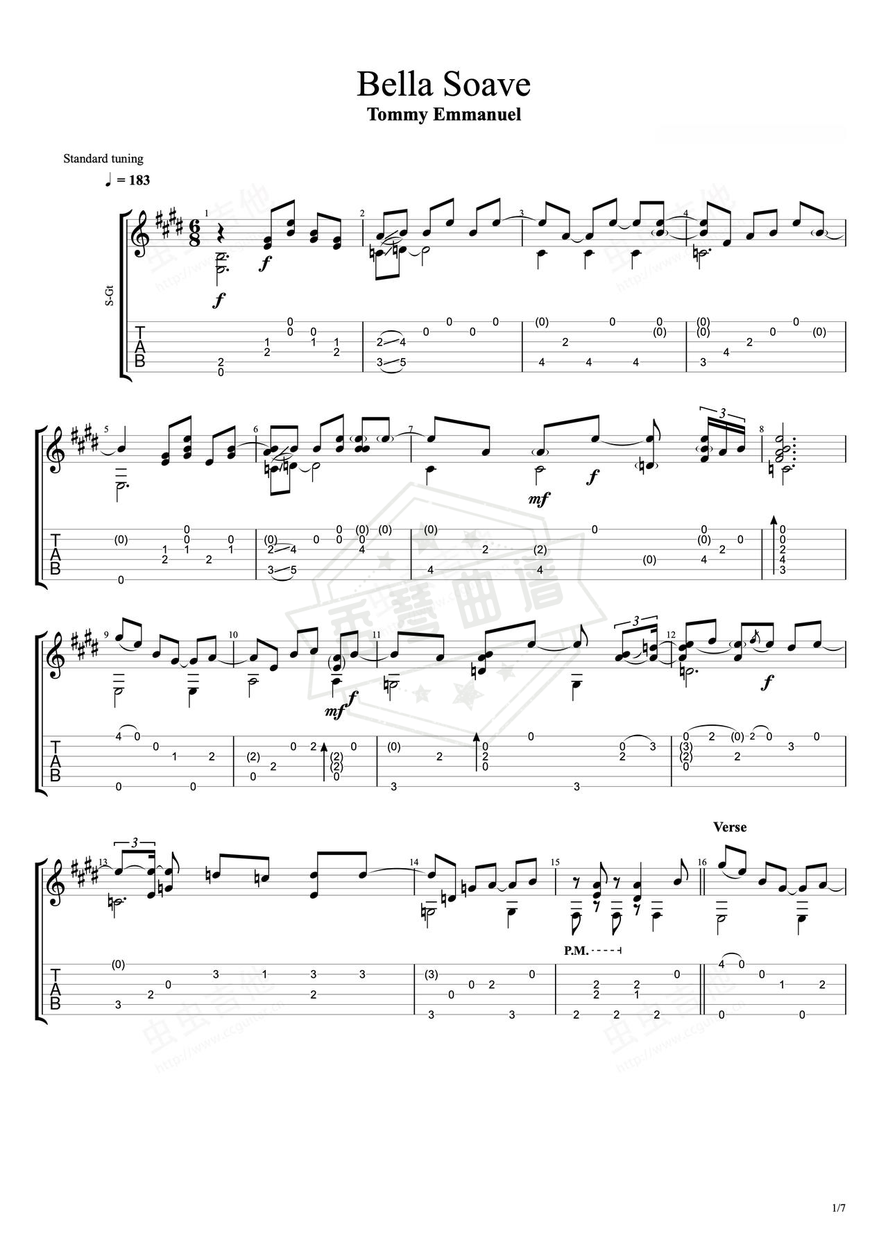 《Bella SoaveC》吉他简谱C调指弹谱（Tommy Emmanuel）-秀琴曲谱网
