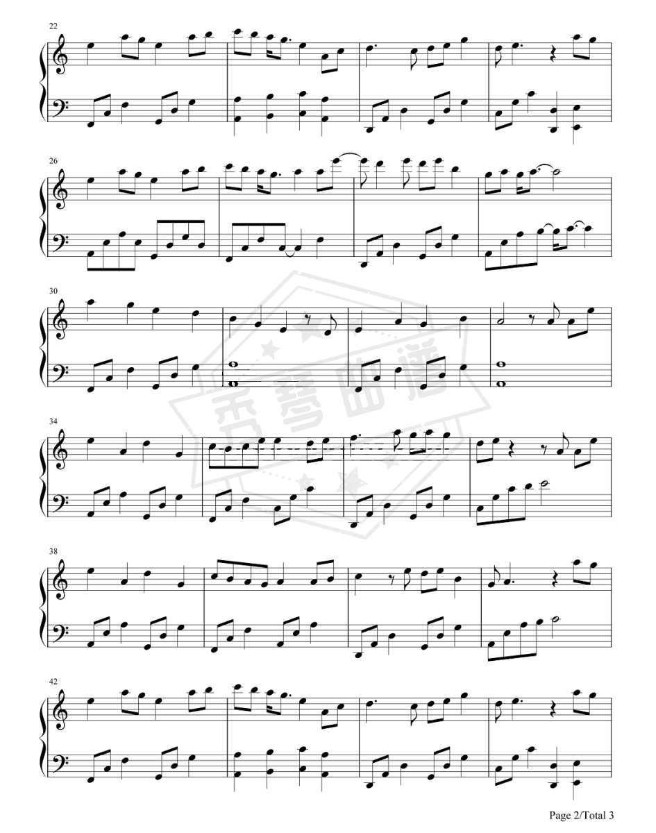 图片[2]-邓紫棋《桃花诺》钢琴五线谱+双手简谱-秀琴曲谱网