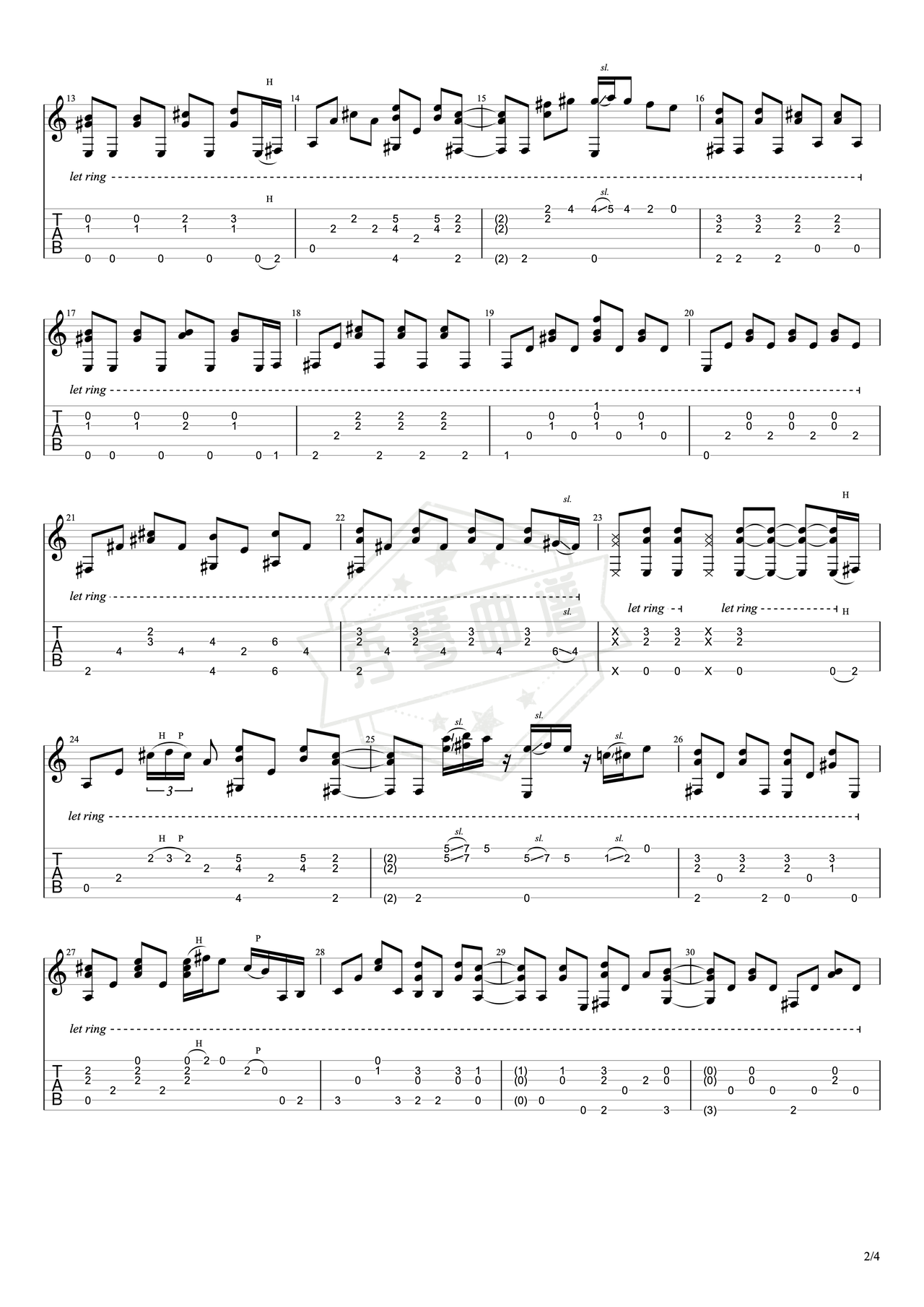 图片[2]-《泪洒天堂》吉他简谱C调指弹谱（埃里克·克莱普顿）-秀琴曲谱网