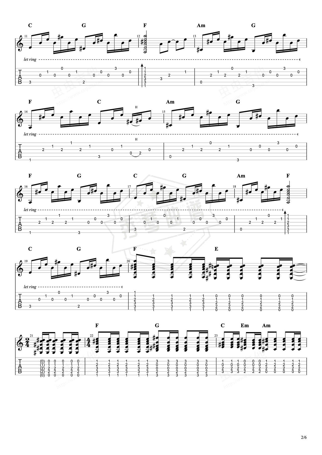 图片[2]-《等一分钟》吉他简谱a调弹唱谱（徐誉滕）-秀琴曲谱网