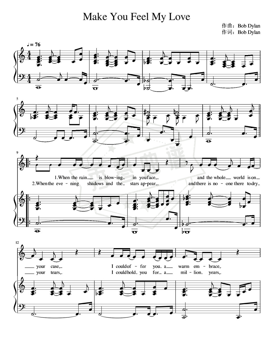 Make You Feel My Love – Adele-秀琴曲谱网