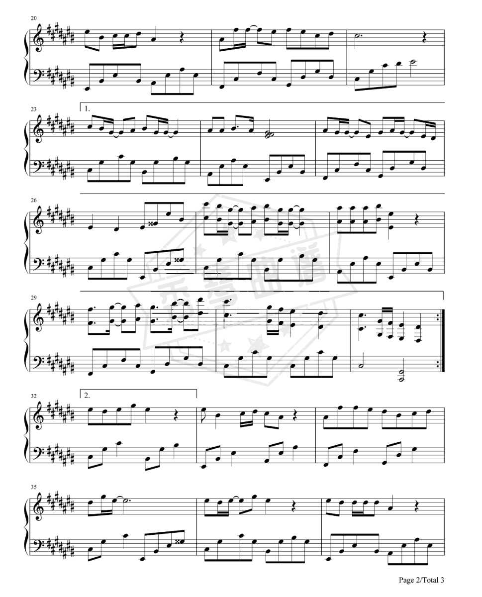 图片[2]-《异乡人》钢琴简谱,五线谱d调演奏版,弹唱版-秀琴曲谱网