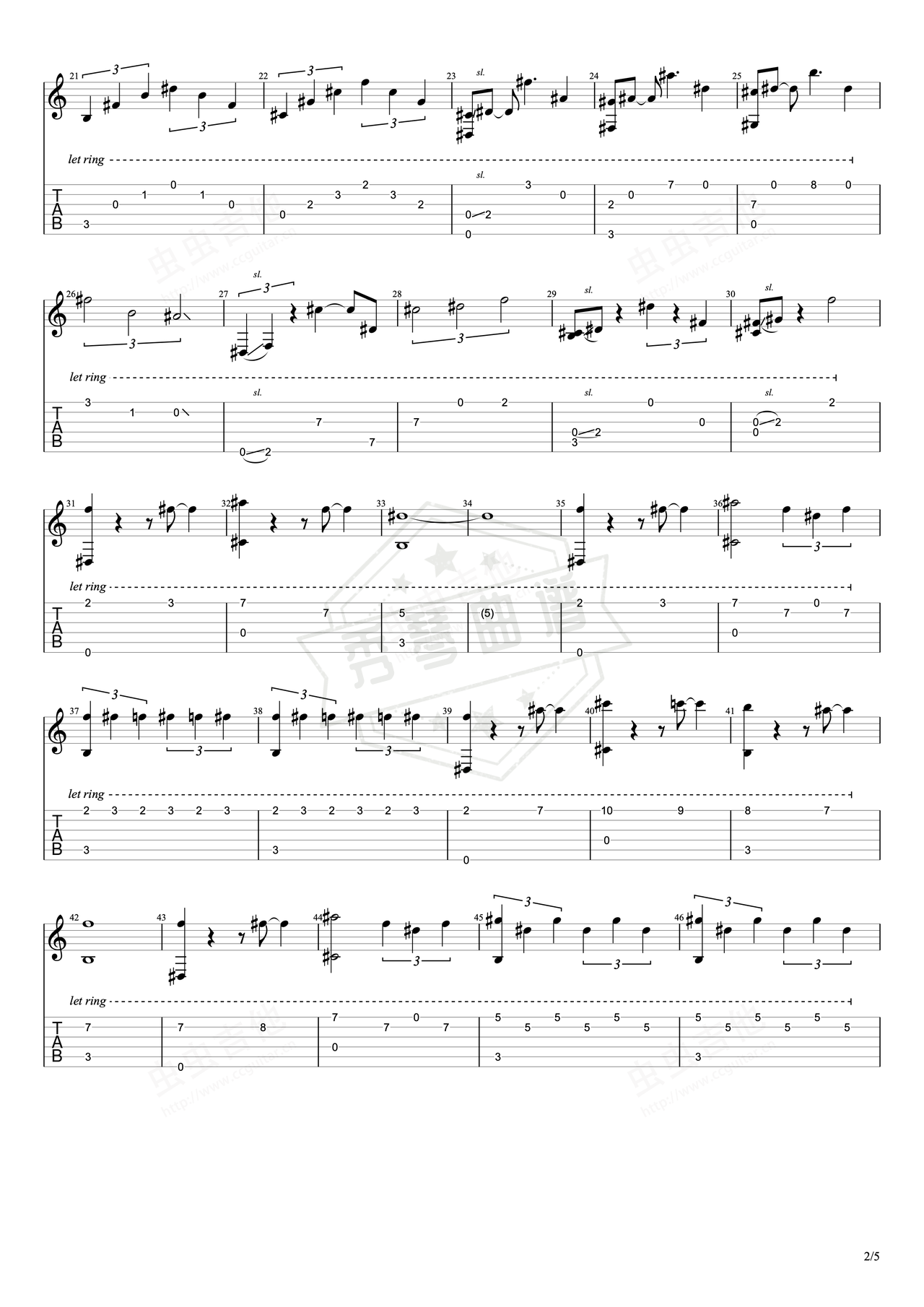 图片[2]-《Arrival of the birds》吉他简谱F#/Gb指弹谱（The Cinematic Orchestra）-秀琴曲谱网