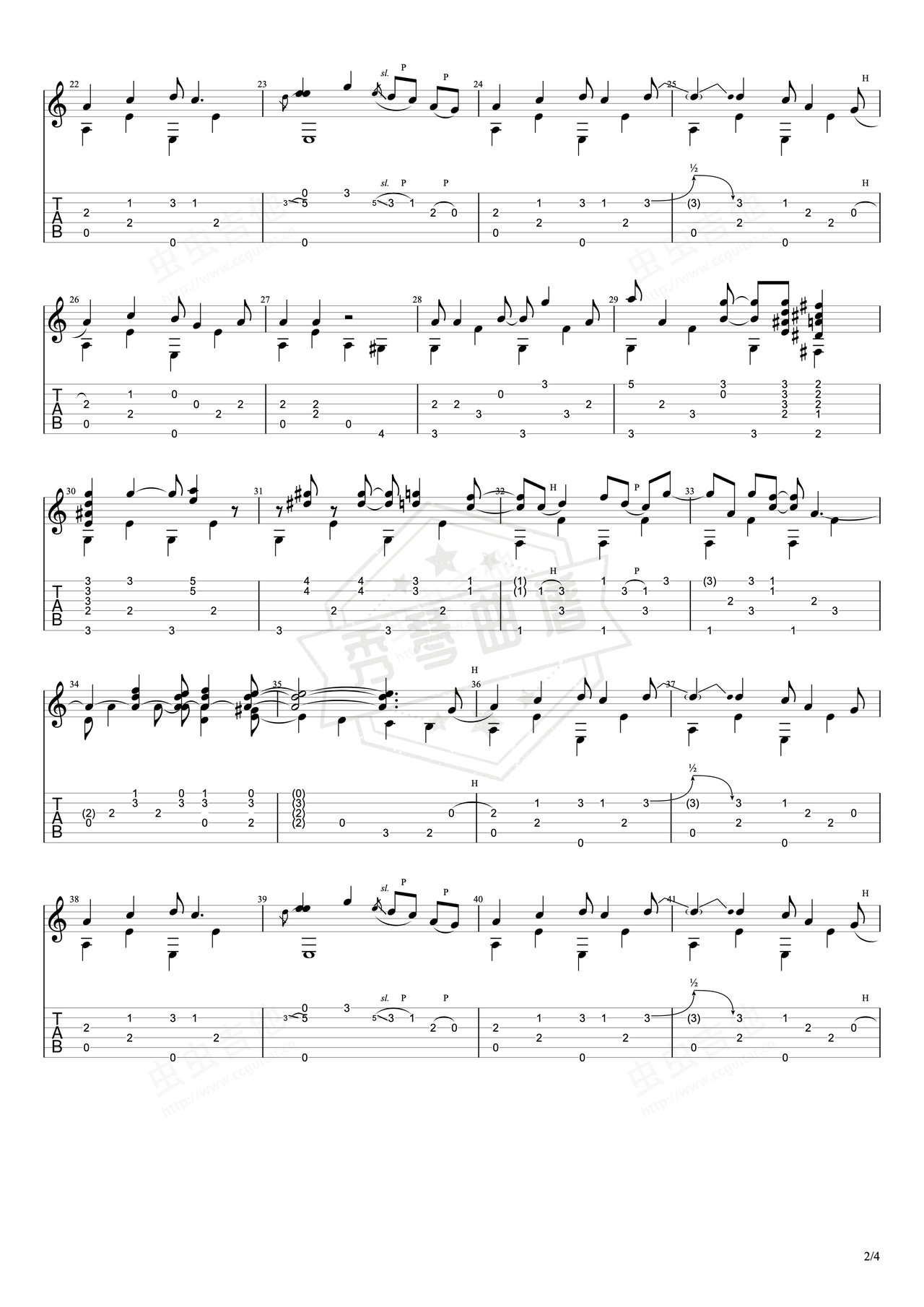 图片[2]-《Windy And Warm》吉他简谱a调指弹谱（Tommy Emmanuel）-秀琴曲谱网