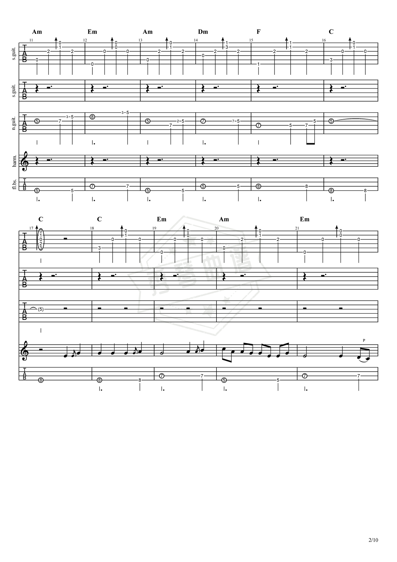 图片[2]-《朋友》吉他简谱C调双吉他谱（周华健）-秀琴曲谱网