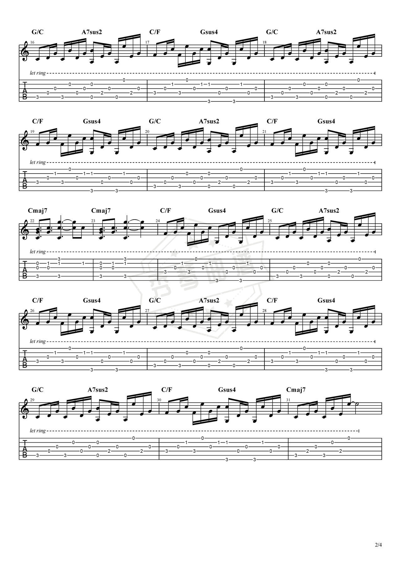 图片[2]-《每天都是一种练习》吉他简谱C调弹唱谱（陈绮贞）-秀琴曲谱网