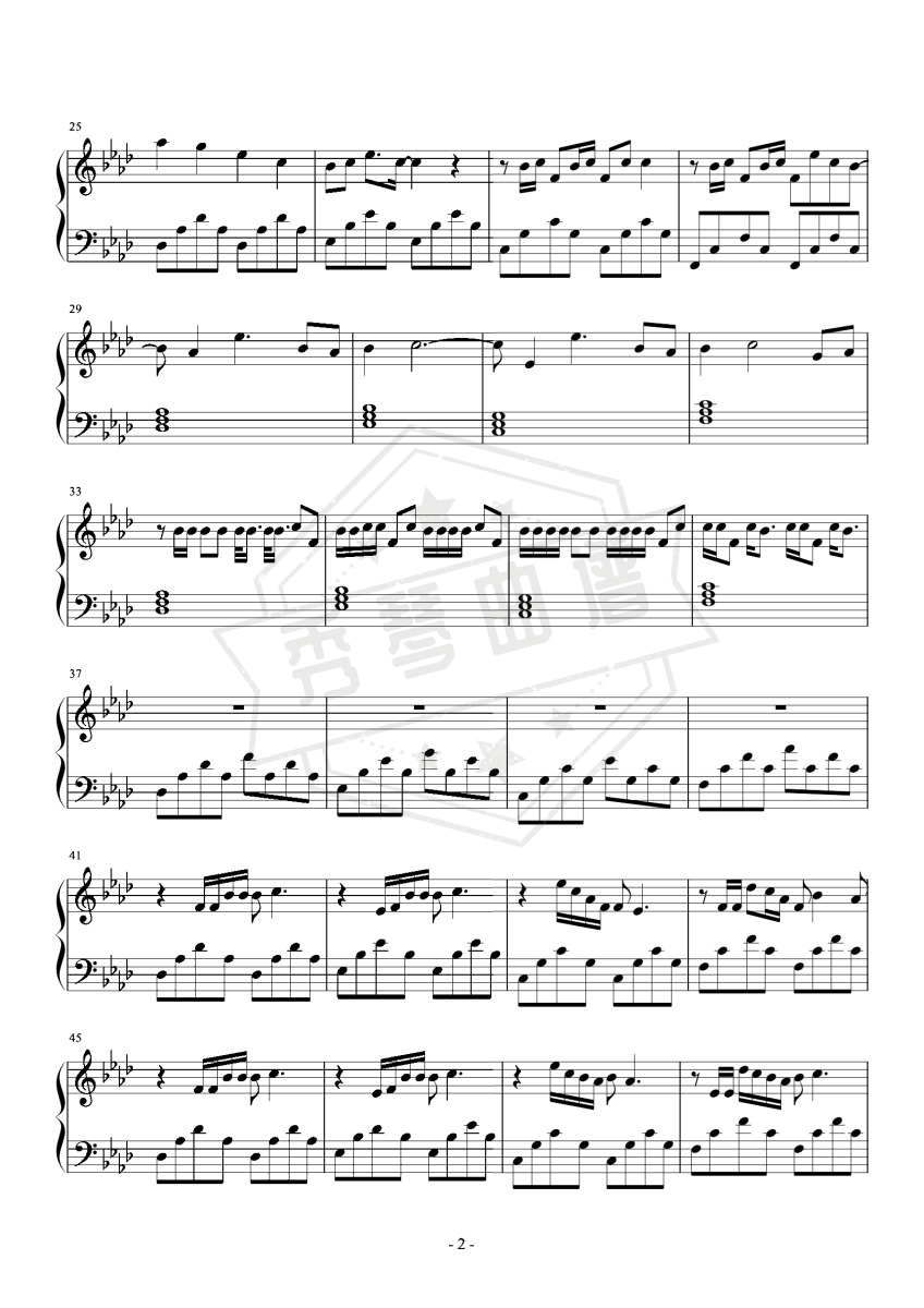 图片[2]-《玫瑰少年》钢琴五线谱A调演奏版-秀琴曲谱网