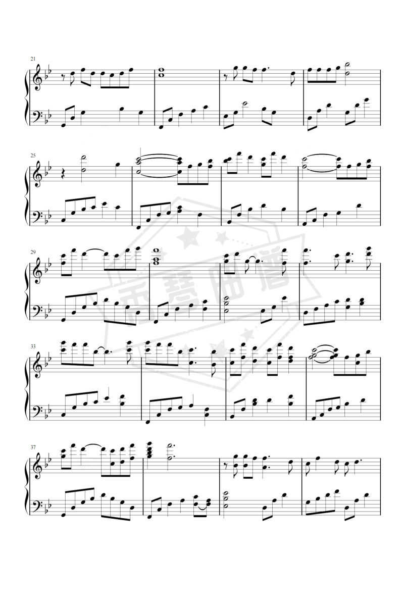 图片[2]-《月色歌》钢琴五线谱b调演奏版(王栎鑫)-秀琴曲谱网
