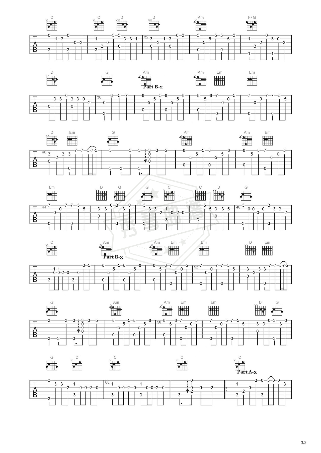 图片[2]-《牧羊曲》吉他简谱C调指弹谱（王立平）-秀琴曲谱网