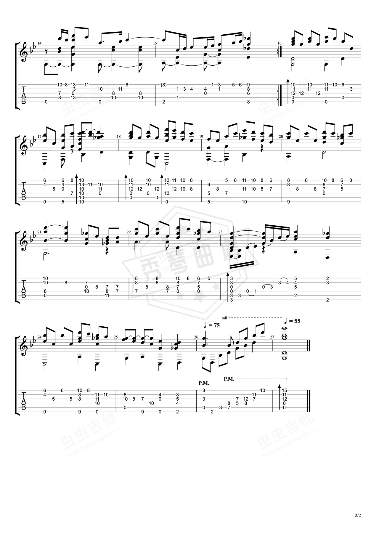 图片[2]-《Schindler’s List》吉他简谱Bb调指弹谱（John Williams）-秀琴曲谱网