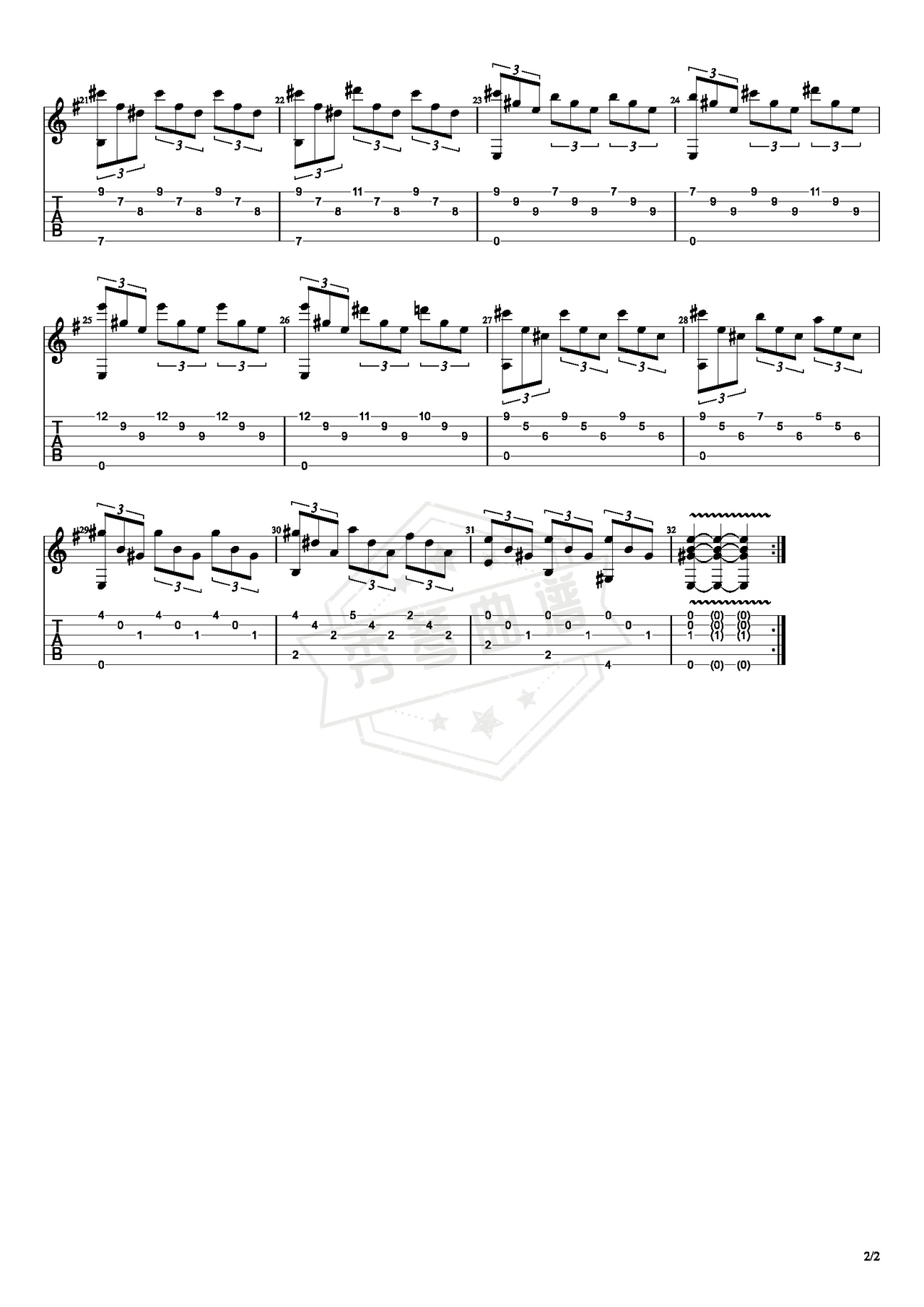 图片[2]-《爱的罗曼史》吉他简谱G调指弹谱（理查德克莱德曼）-秀琴曲谱网