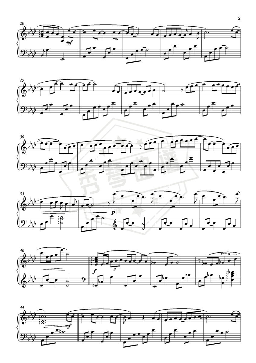 图片[2]-《遇见》钢琴五线谱A调演奏版-秀琴曲谱网