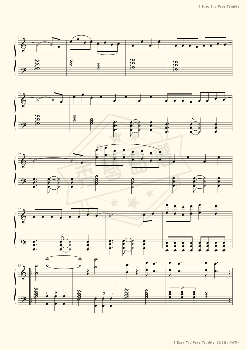 图片[2]-I Knew You Were Trouble-Taylor Swift-秀琴曲谱网