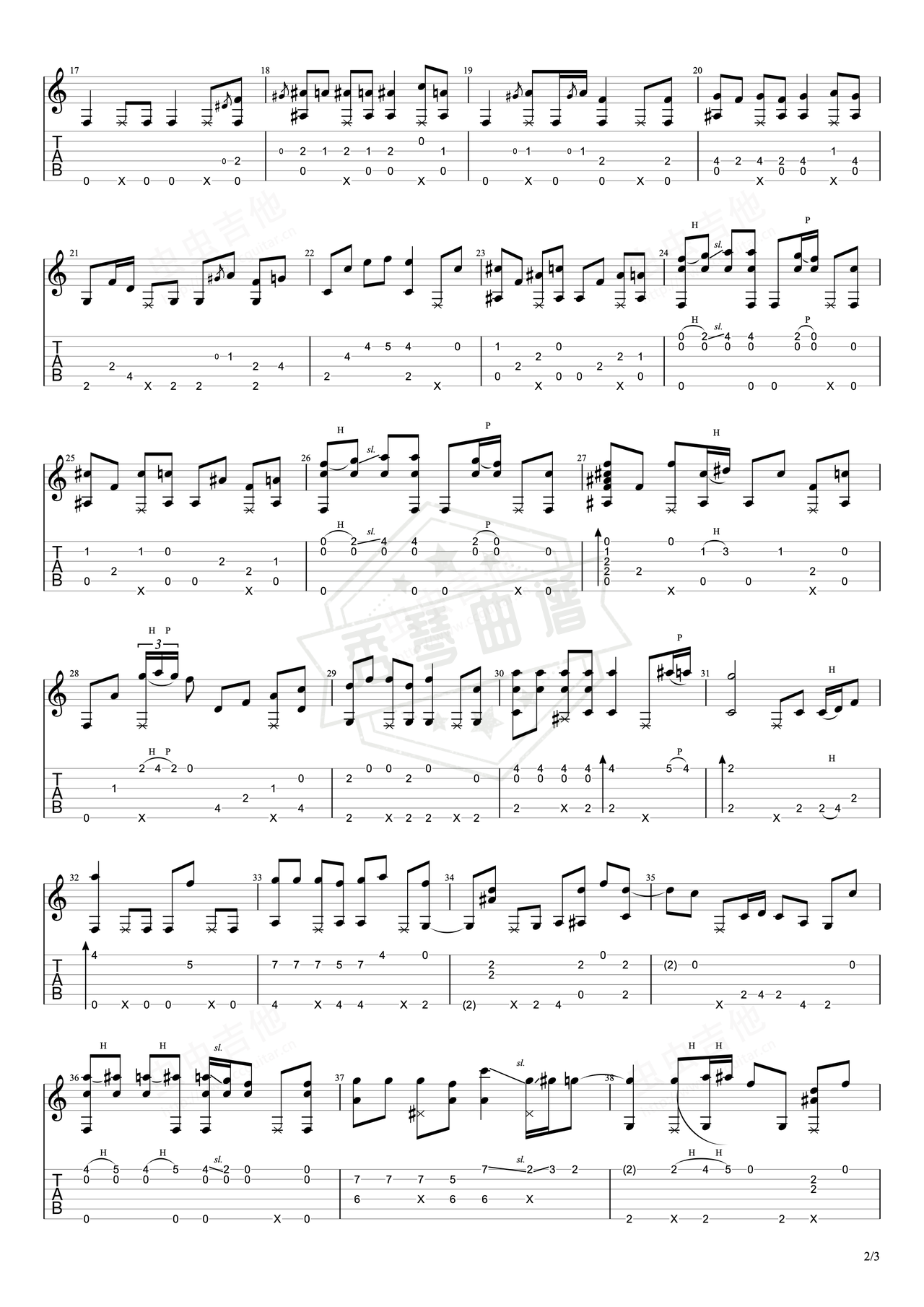 图片[2]-《普通朋友》吉他简谱F调指弹谱（陶喆）-秀琴曲谱网