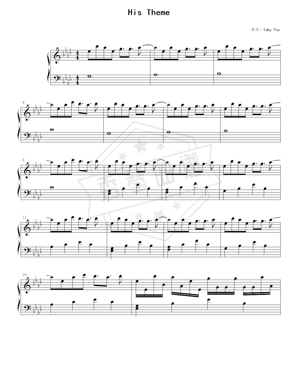 《His Theme》钢琴五线谱A调演奏版-秀琴曲谱网