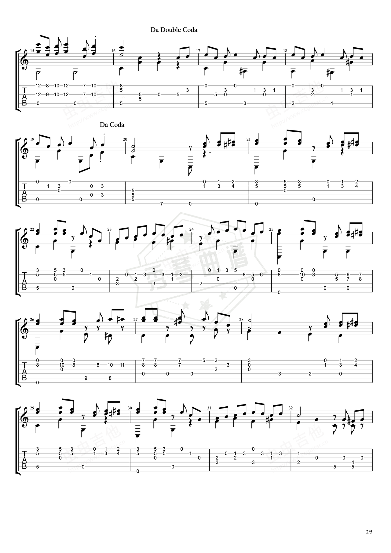 图片[2]-《The Entertainer》吉他简谱C调指弹谱（John Williams）-秀琴曲谱网