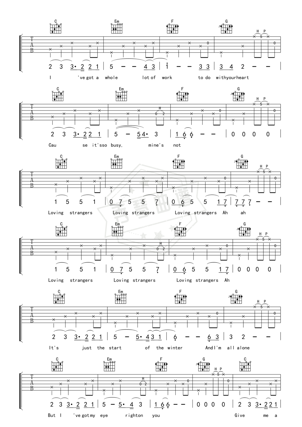 图片[2]-《Loving Strangers》吉他简谱C#/Db弹唱谱（Jocelyn Pook/Russian Red）-秀琴曲谱网