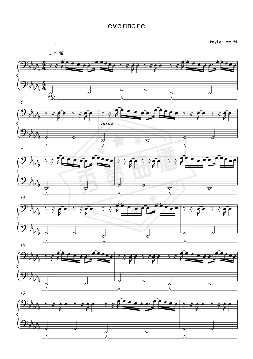 evermore (feat. Bon Iver) – Taylor Swift 钢琴伴奏-秀琴曲谱网