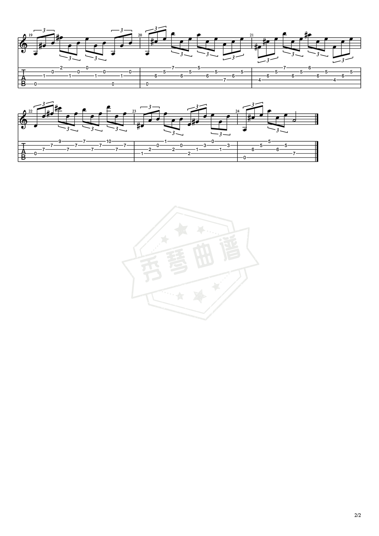 图片[2]-《卡尔卡西练习曲3号》吉他简谱C调指弹谱（卡尔卡西）-秀琴曲谱网