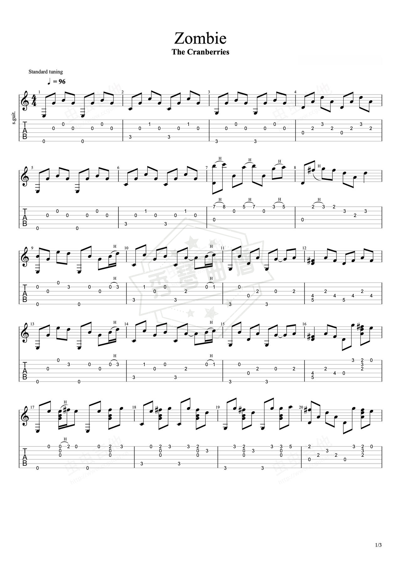 《The Cranberries》吉他简谱C调指弹谱（The Cranberries）-秀琴曲谱网