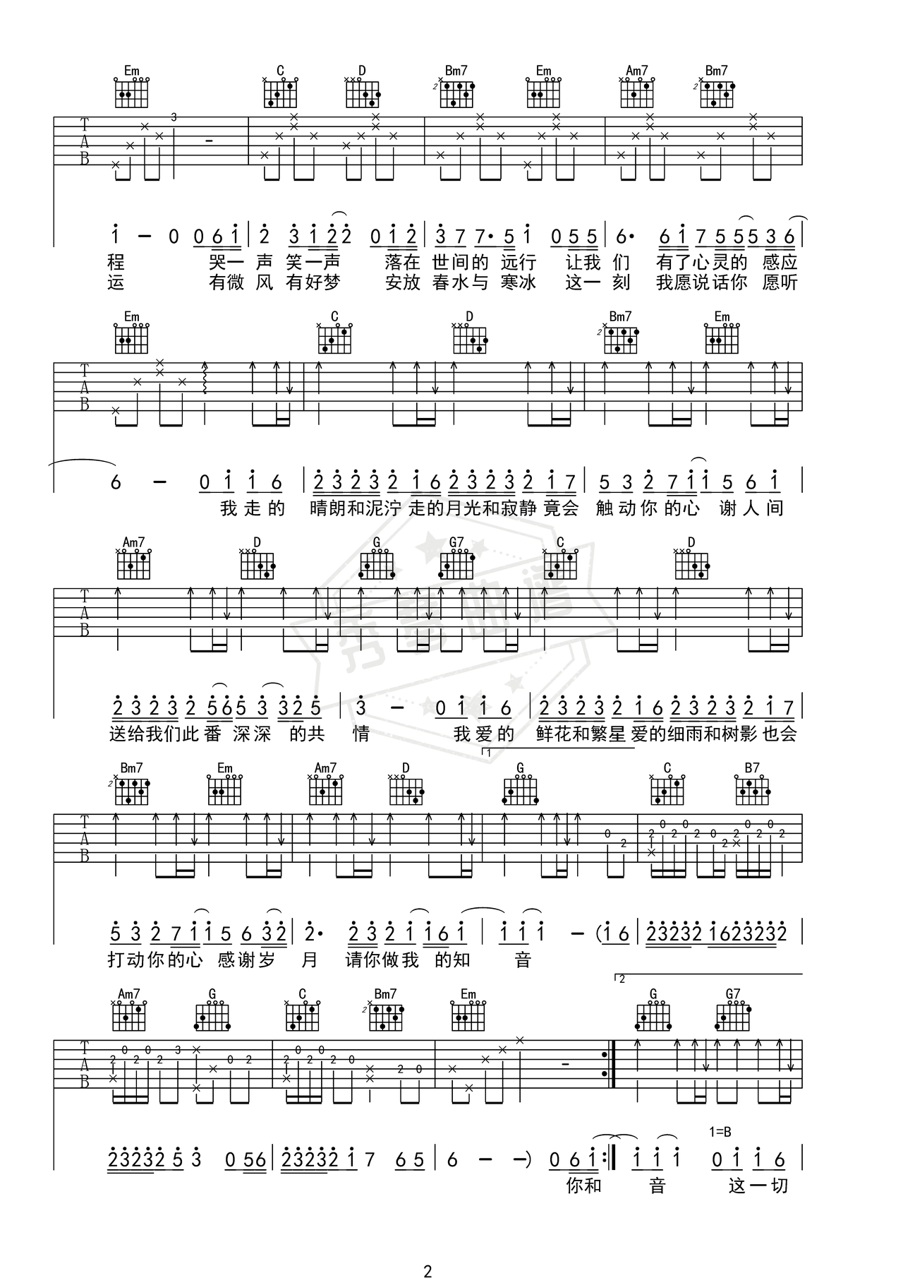 图片[2]-《人间共鸣》吉他简谱G调弹唱谱（李健）-秀琴曲谱网