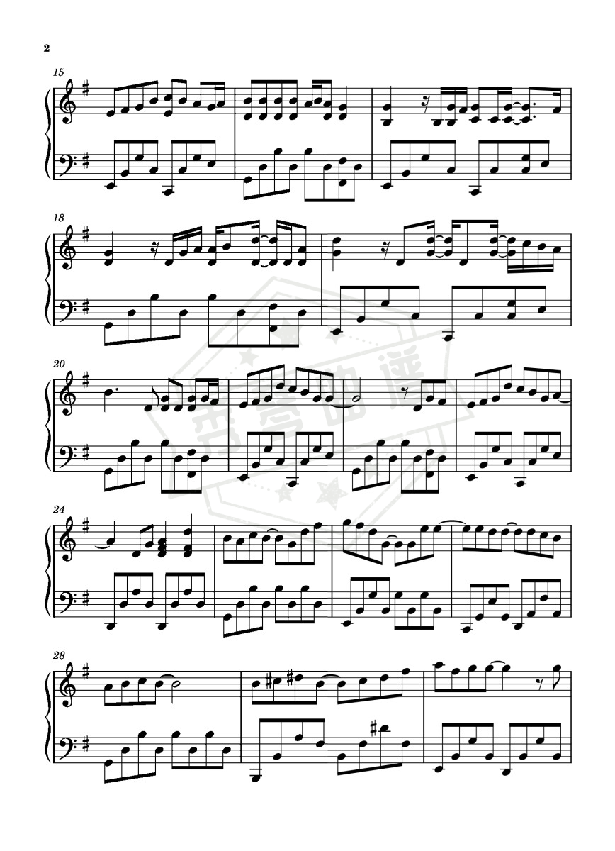 图片[2]-《晴天》钢琴五线谱g调演奏版-秀琴曲谱网