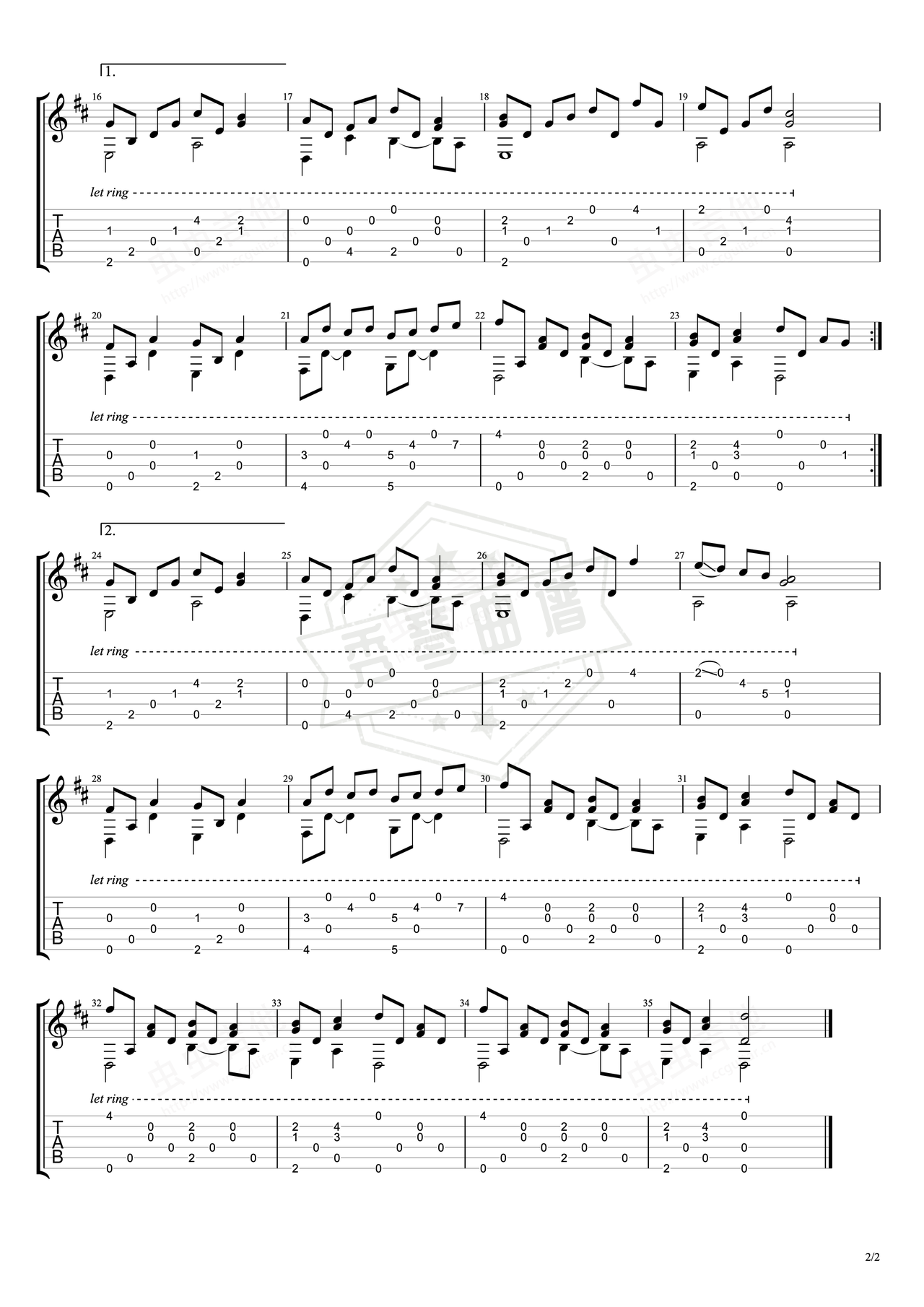 图片[2]-《春天、来了》吉他简谱D调指弹谱（岸部真明）-秀琴曲谱网