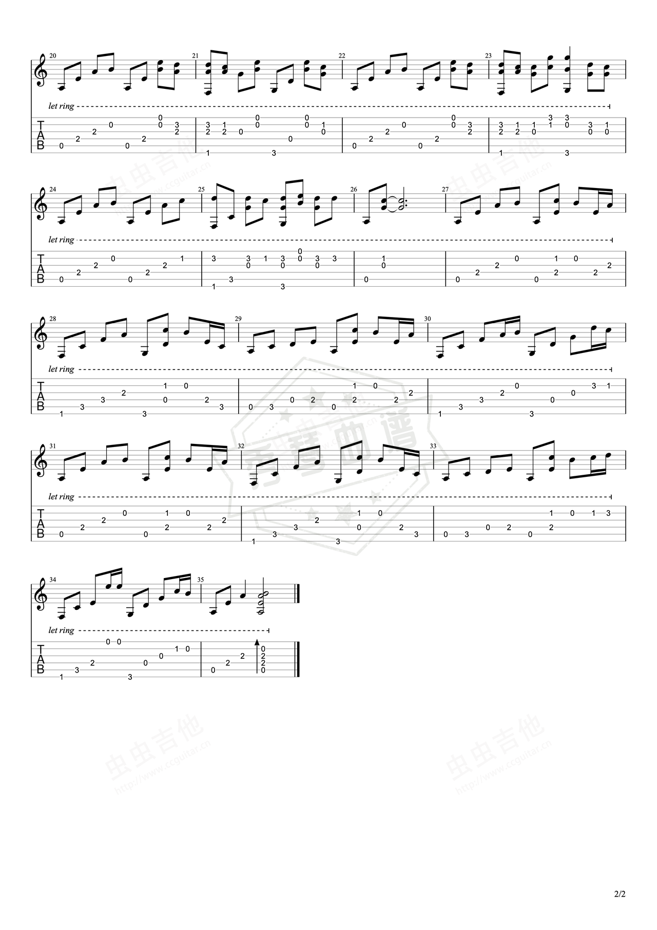图片[2]-《eye water》吉他简谱C调指弹谱（澤野弘之）-秀琴曲谱网