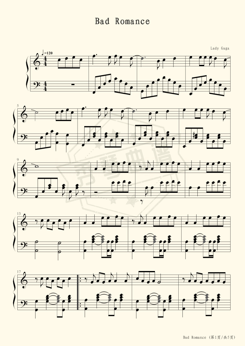 Bad Romance-Lady Gaga-秀琴曲谱网