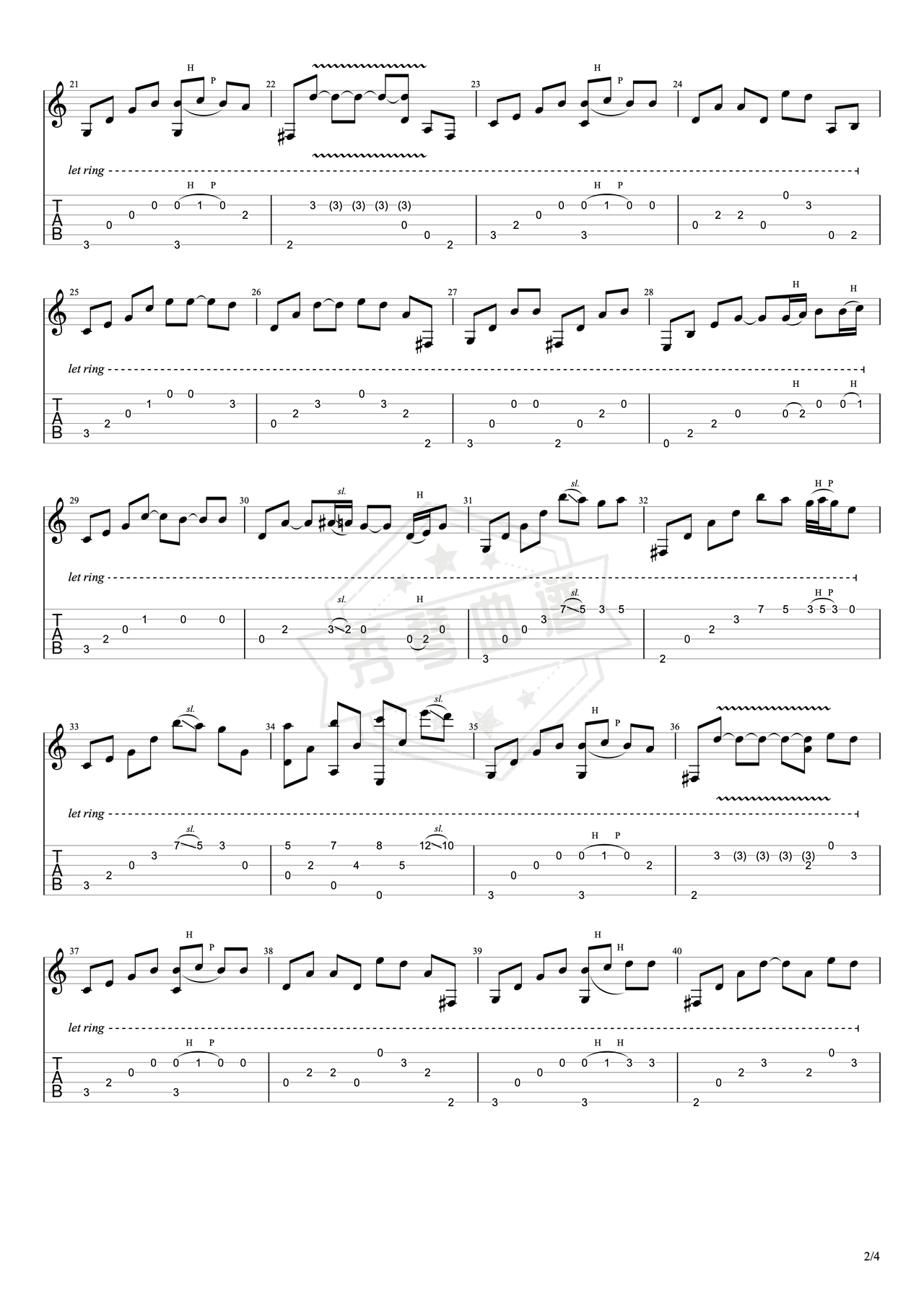 图片[2]-《wonderful tonight》吉他简谱C调指弹谱（Eric Clapton）-秀琴曲谱网