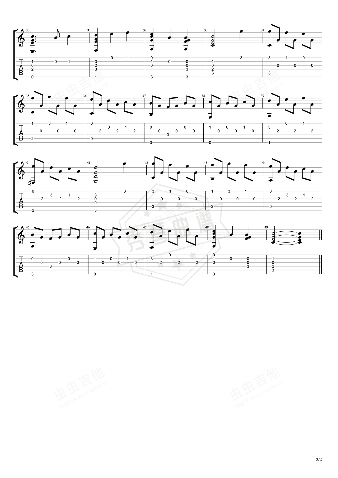 图片[2]-《The Streets Of Laredo》吉他简谱C调指弹谱（Chet Atkin）-秀琴曲谱网