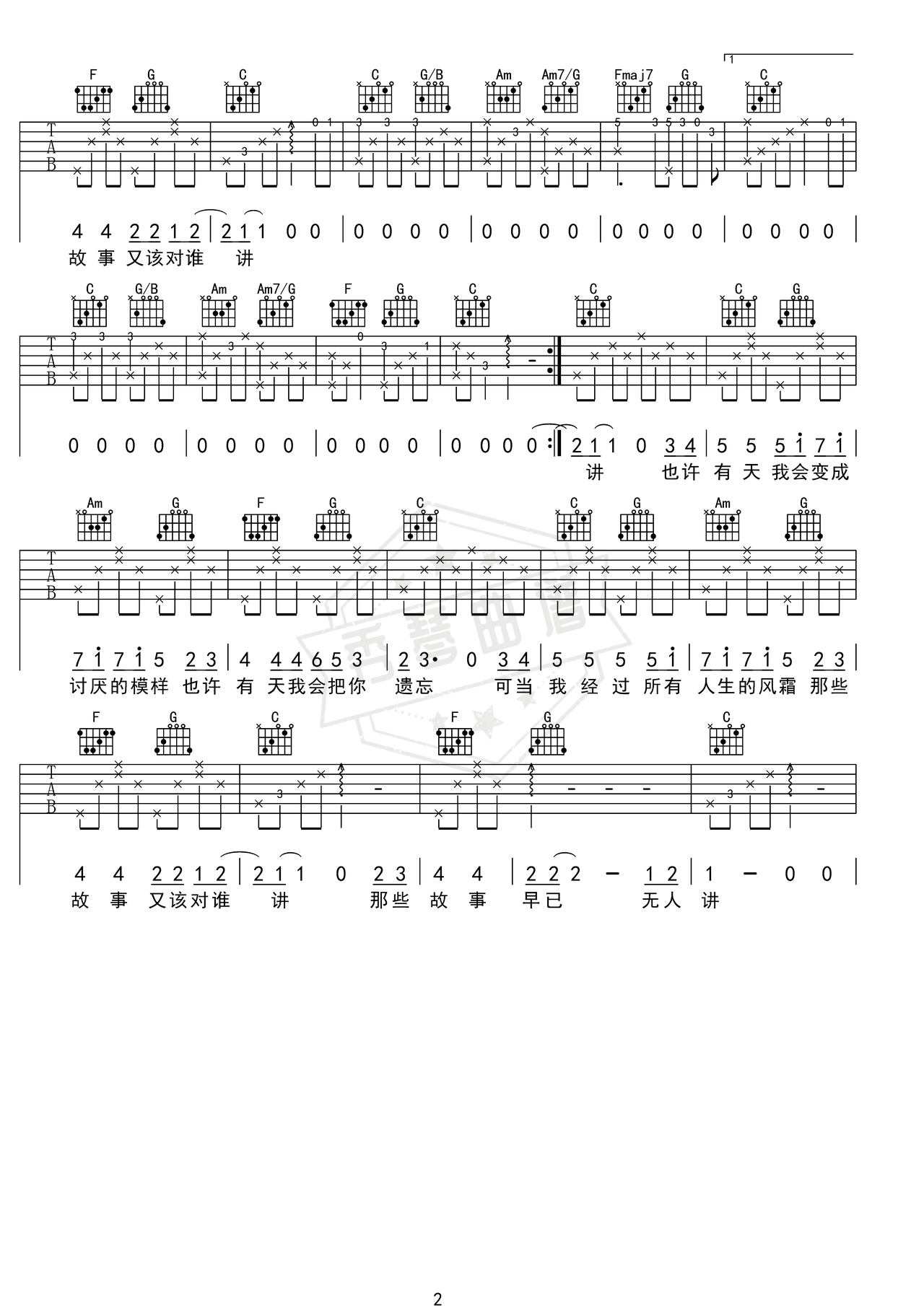 图片[2]-《窗外小雨》吉他简谱C调弹唱谱（四熹丸子）-秀琴曲谱网