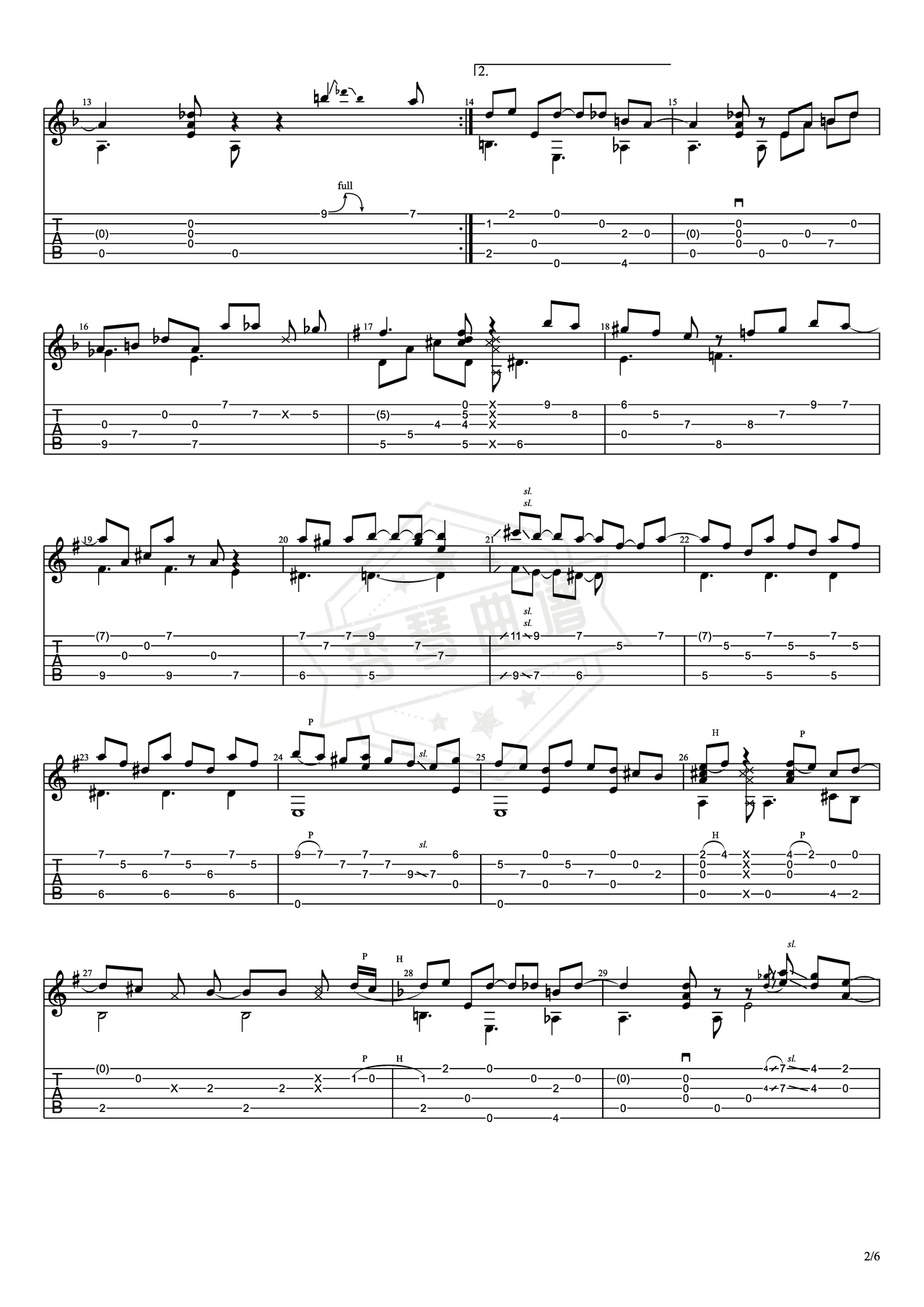 图片[2]-《六月之诗》吉他简谱A调指弹谱（小松原俊）-秀琴曲谱网