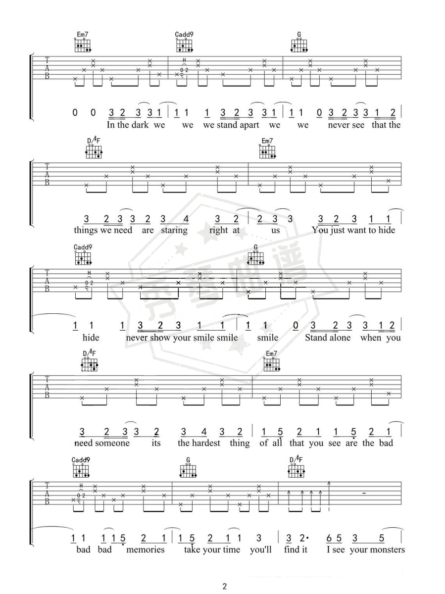 图片[2]-抖音热曲 Katie Sky《Monsters》吉他谱-秀琴曲谱网