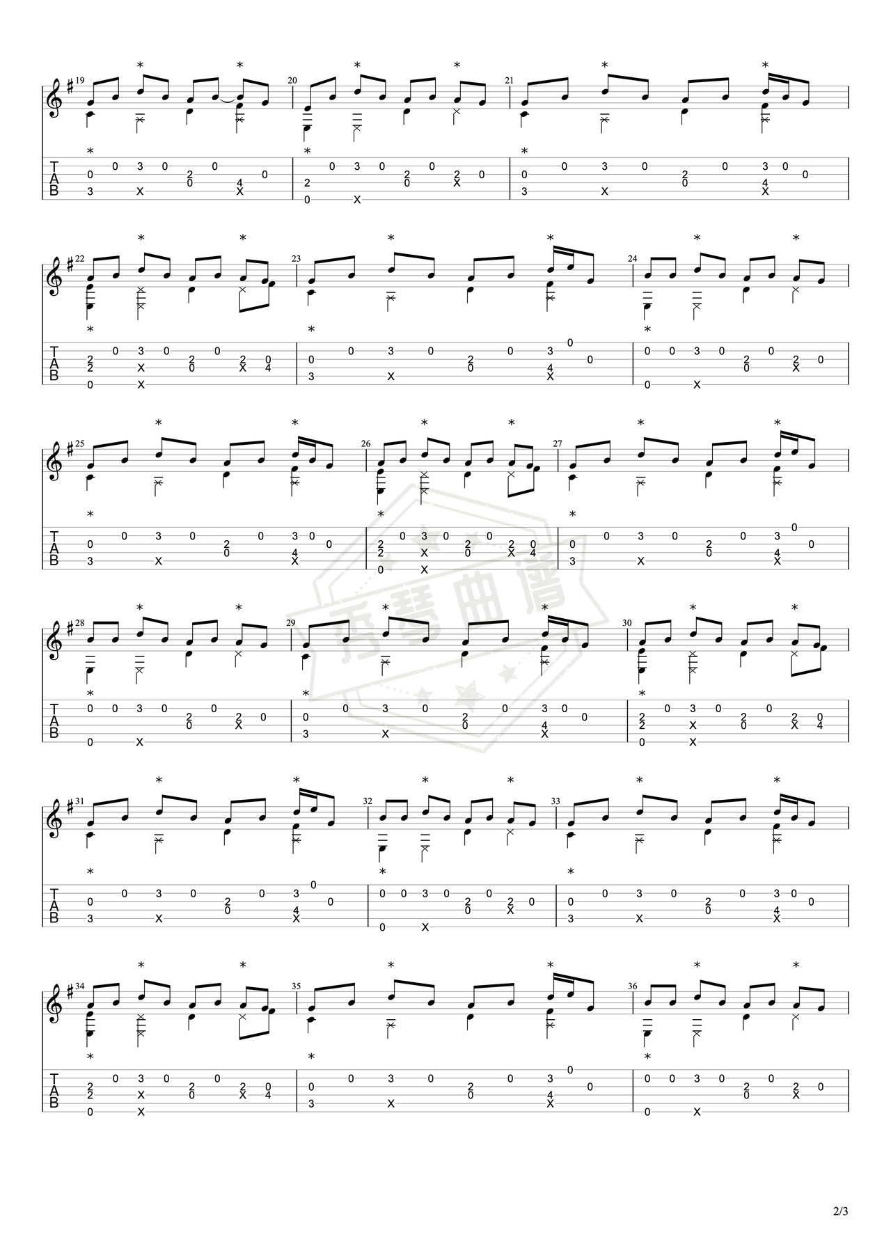 图片[2]-《freelucky》吉他简谱G调指弹谱（FuGa pang）-秀琴曲谱网