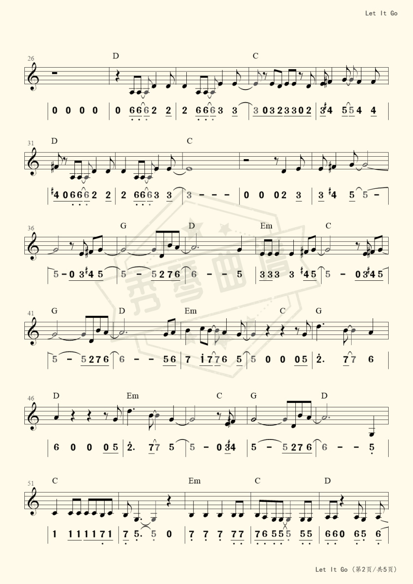图片[2]-Let It Go主旋律（乐队伴奏）-秀琴曲谱网