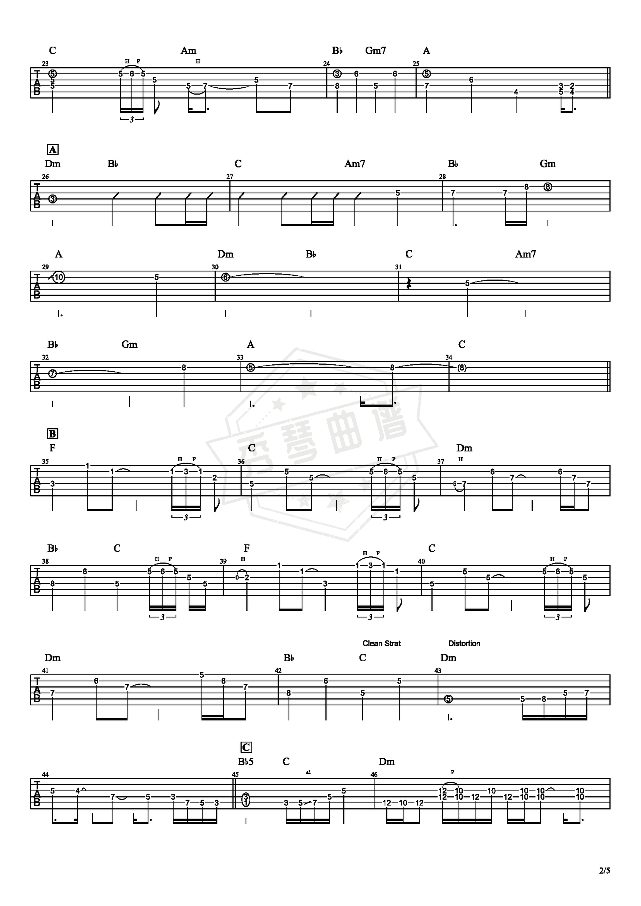 图片[2]-《Dear John》吉他简谱F调电吉他谱（比莉）-秀琴曲谱网