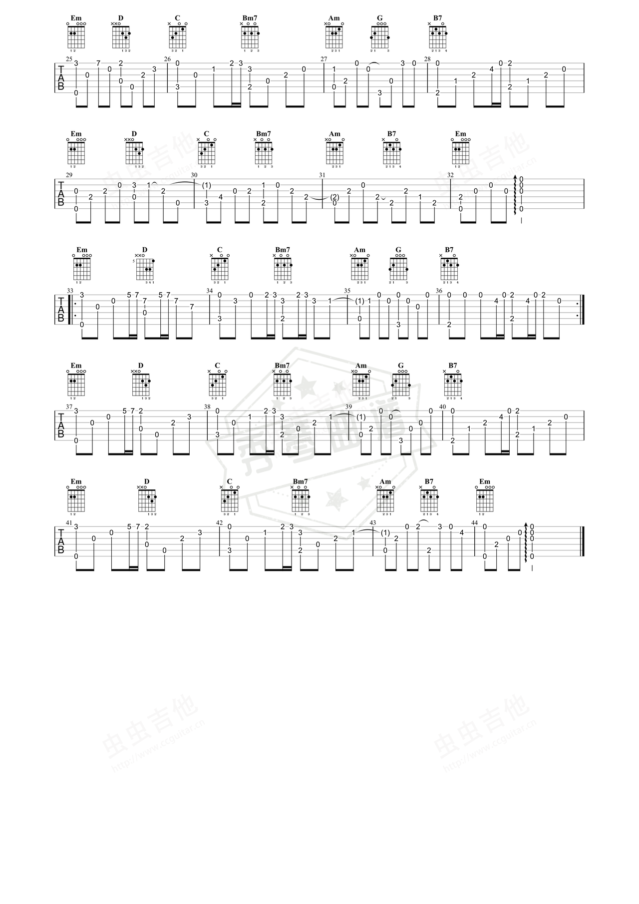 图片[2]-《Tassel》吉他简谱G调指弹谱（Cymophane）-秀琴曲谱网