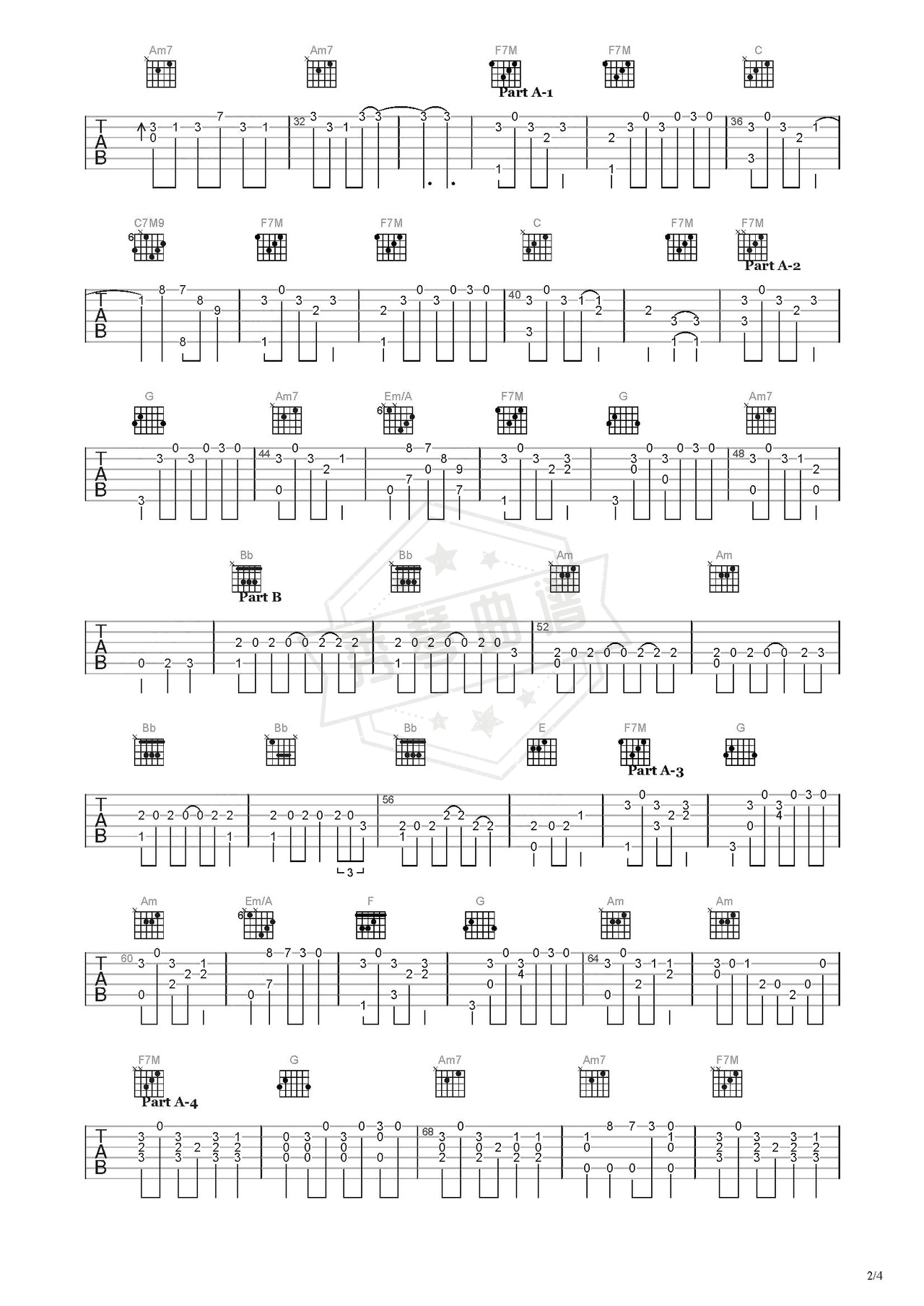 图片[2]-《Merry》吉他简谱C调指弹谱（坂本龙一）-秀琴曲谱网