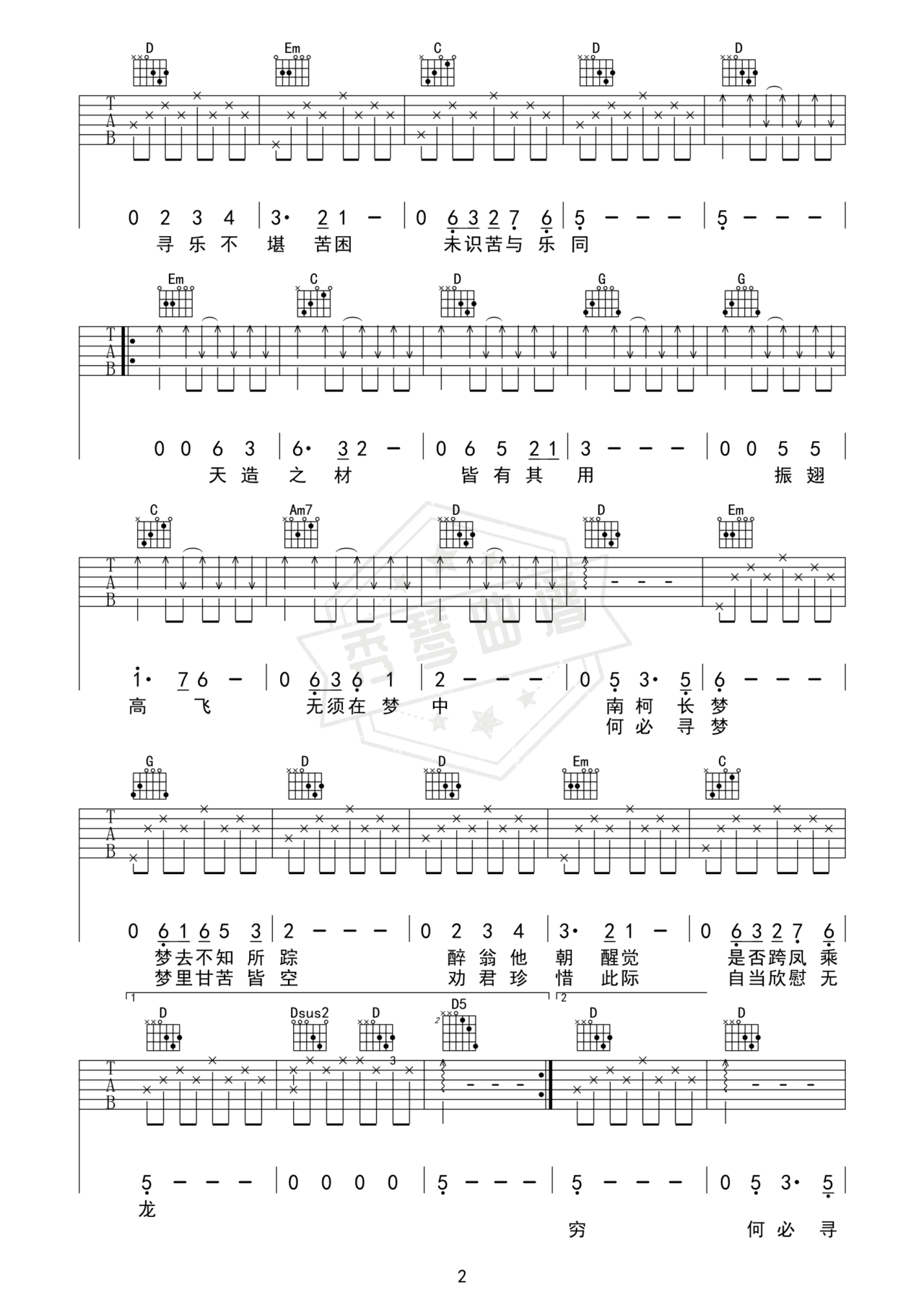 图片[2]-《天才白痴梦》吉他简谱G调弹唱谱（许冠杰）-秀琴曲谱网