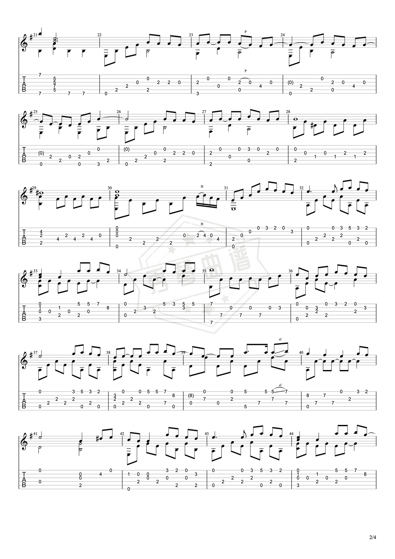 图片[2]-《Toss a Coin to Your Witcher》吉他简谱G调指弹谱（Giona Ostinelli）-秀琴曲谱网