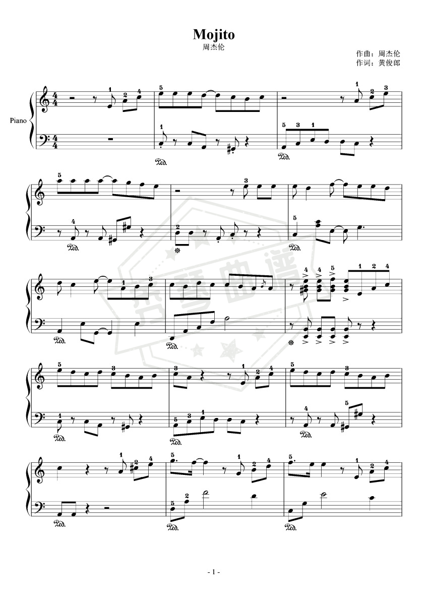 Mojito–周杰伦–C大调-秀琴曲谱网