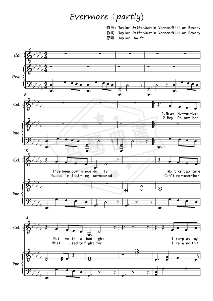 【唯美钢琴弹唱（附歌词）】evermore-秀琴曲谱网