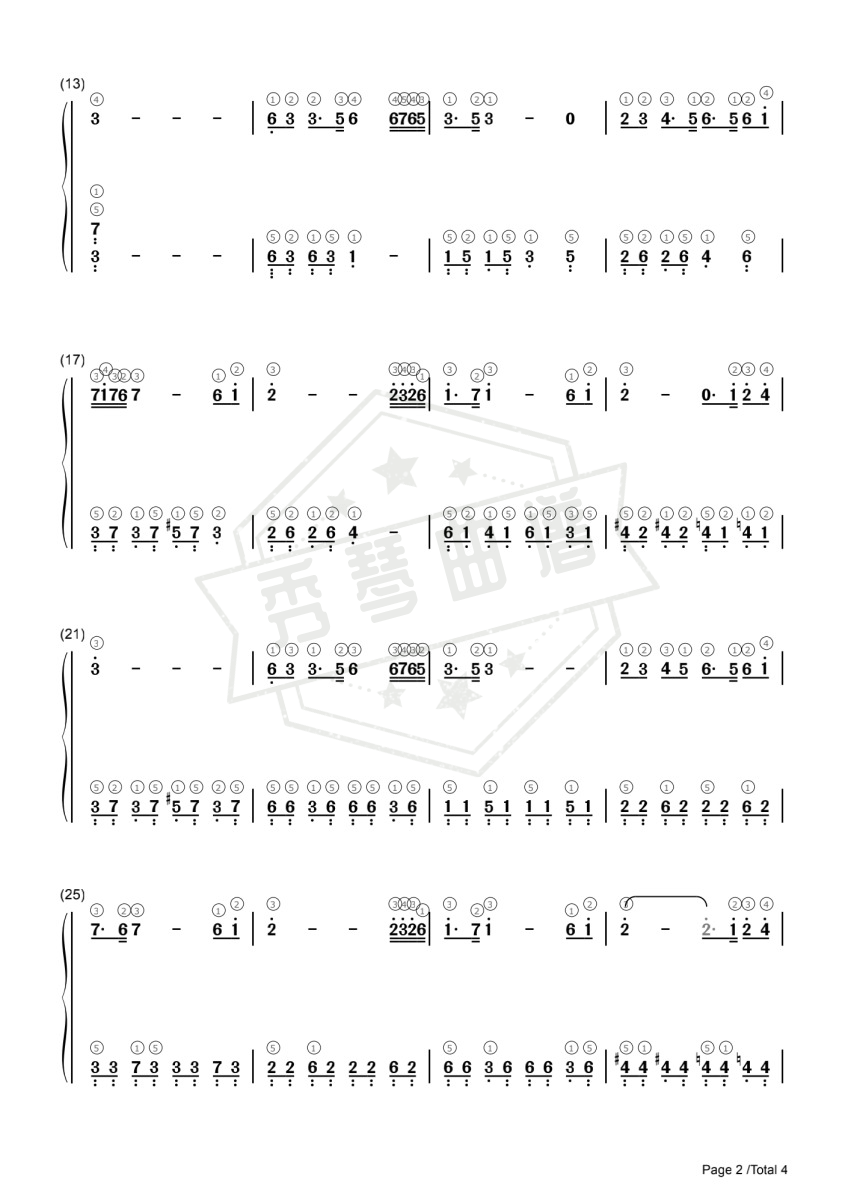 图片[2]-[简谱] 左手指月 带指法 C调 易弹独奏版-秀琴曲谱网