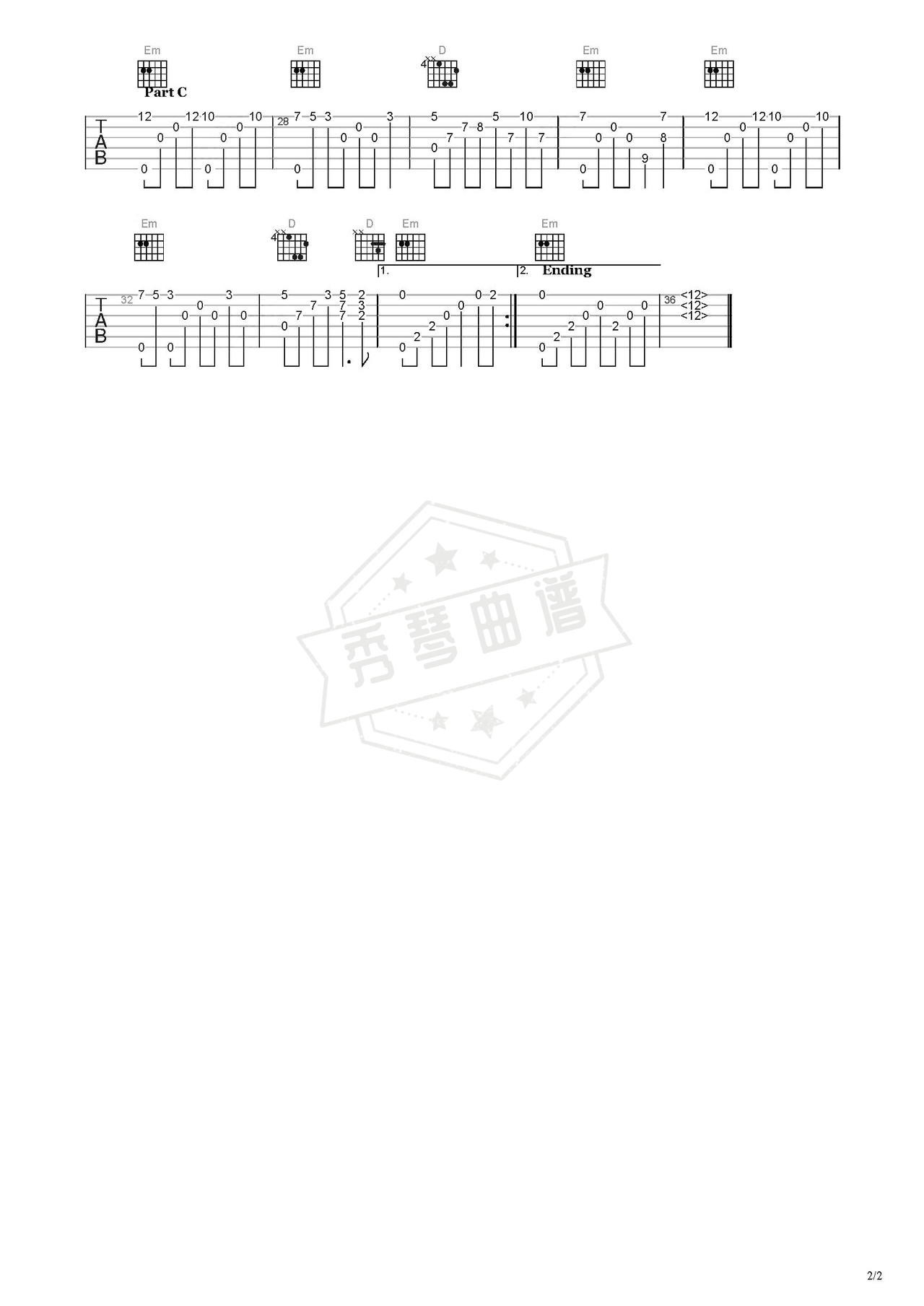 图片[2]-《天空之城》吉他简谱C调指弹谱（久石让）-秀琴曲谱网