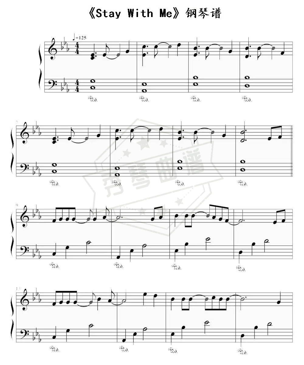 《Stay With Me》钢琴五线谱e调演奏版-秀琴曲谱网